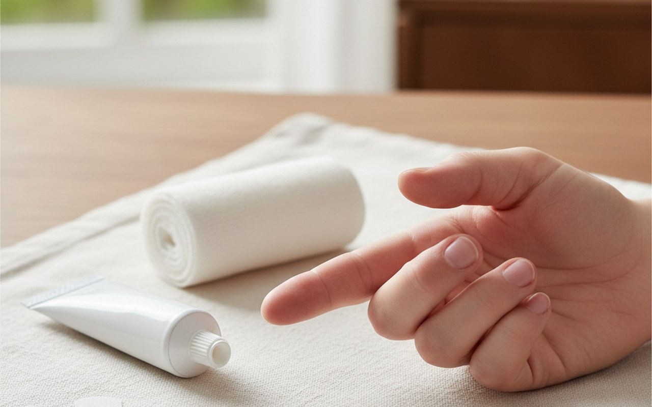 Doigt enflé avec des objets médicaux, illustrant les causes de gonflement digital.