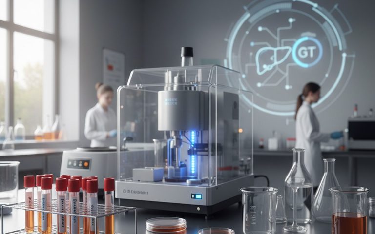 Laboratoire médical avec des tests sanguins pour surveiller la santé du foie.