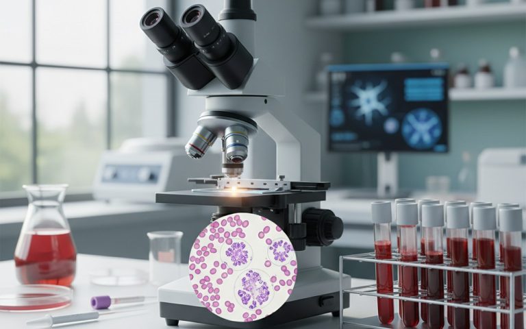 Analyse des granulocytes immatures dans un laboratoire médical.