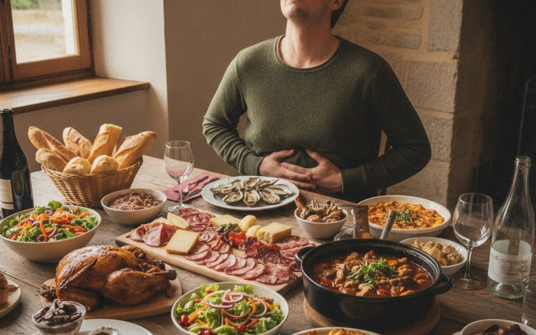 Personne éprouvant un malaise digestif après un repas copieux
