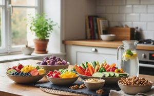 Table de cuisine avec des collations saines pour une alimentation consciente.