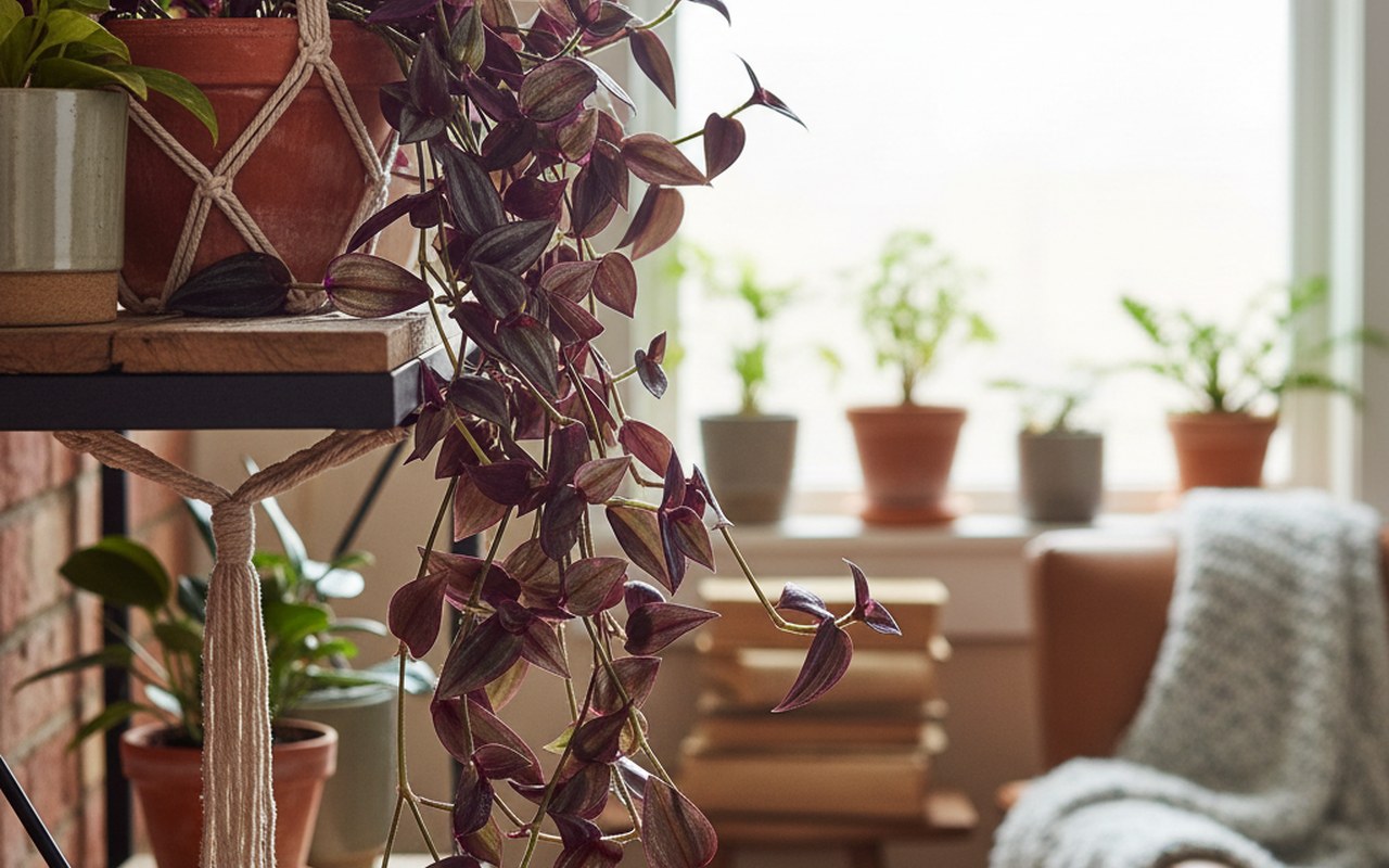 Plante misère en pot dans un intérieur chaleureux, symbole de résilience et de beauté.