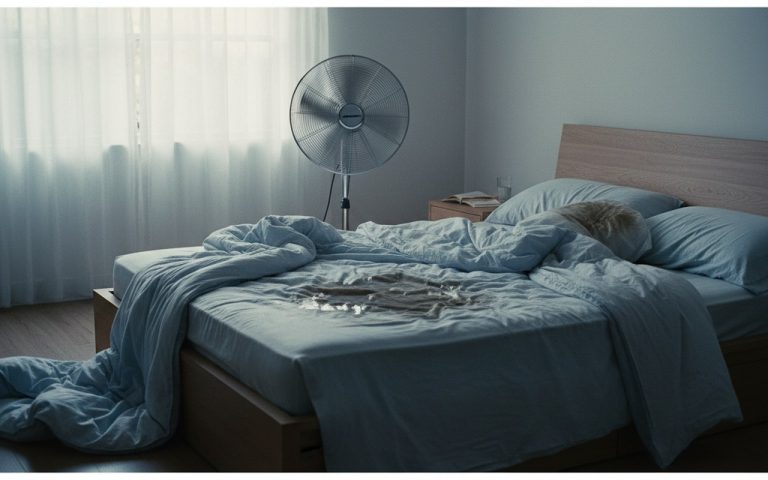 Chambre avec draps mouillés, illustrant la transpiration nocturne