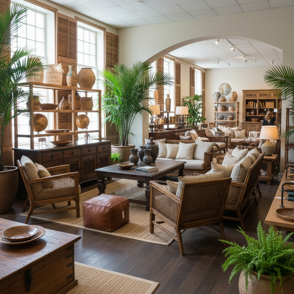 Illustration réaliste sur Magasin Maison Coloniale : Valoriser un Bien avec du Mobilier Authentique