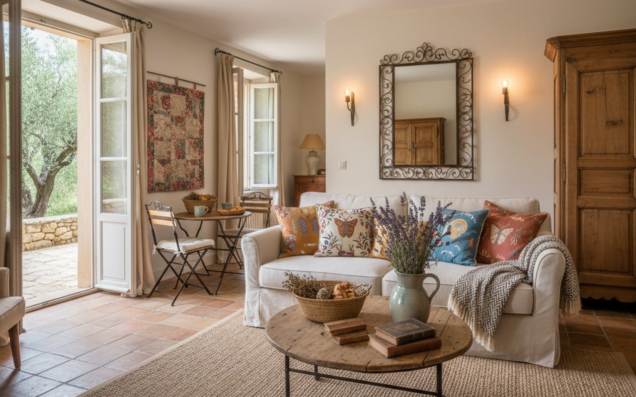 Intérieur chaleureux d'une maison de vacances avec décoration locale