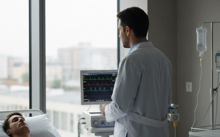 Surveillance cardiaque dans un environnement médical moderne avec un moniteur.